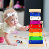 WEfun Xylophone for Kids,Wooden Musical Toy with Clear Tuned Metal Keys,2 Child-Safe Plastic Mallets and a Whistle for Music-Making Fun