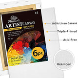 PHOENIX Linen Stretched Canvas for Painting - 9x12 Inch / 6 Pack - 13 Oz Primed 3/4 Inch Profile of Artists Professional Canvas for Oil & Acrylic Paint