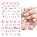 Cherry Blossom Nail Stickers Water Transfer Nail Decals Pink Flower Leaf Designs Nail Art Supplies Sakura Floral Spring Nail Stickers for Women Girls Manicure Tip Nail Decoration