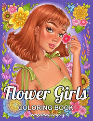 Flower Girls: Coloring Book For Adults and Teens Featuring Unique Portrait Illustrations with Detailed Floral Designs for Relaxation and Stress Relief