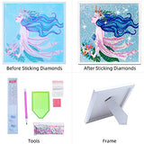 Sinceroduct 5D DIY Diamond Painting Kit Rhinestone Embroidery Paint by Diamond Mosaic Making with White Frame Full Drill Painting by Numbers -Mermaid (7.8’’7.8”)