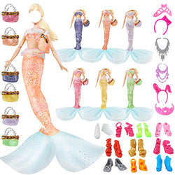 Doll Mermaid Tails Doll Clothes for 11.5 Inch Dolls - Barbi Mermaid Doll Dresses Girl Gift - Girls Mermaid Accessories Outfit Doll Clothes Swimsuits Include 6 Bags 10 Shoes 6 Crown for 11.5 inch Dolls