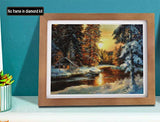5D Diamond Painting Sunset Forest Cottage in Winter Full Drill by Number Kits, SKRYUIE DIY Rhinestone Pasted Paint with Diamond Set Arts Craft Decorations (10x14inch) a015
