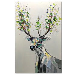 Asdam Art-Abstract Animal Canvas Wall Art Hand Painted 3D Vertical Deer Art Paintings for Home Decor 24X36 inch