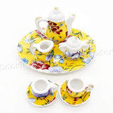 Odoria 1:12 Miniature 8PCS Porcelain Tea Cup Set Yellow Lily Chintz Dollhouse Kitchen Accessories