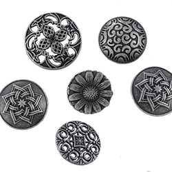 Souarts Pack of 50pcs Mixed Antique Silver Color Pattern Engraved Metal Buttons