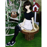 MEESock 1/3 1/4 1/6 Fashion Casual BJD Doll Clothes Full Set, SD Girl Doll White Pleated Skirt + Black T-Shirt + Socks,1/4