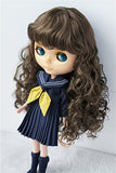 JD311 9-10inch 23-25cm Long wave Air bangs Doll wigs Blythe SD synthetic mohair BJD hair (Medium Brown)