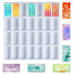 TEEWAL Epoxy Domino Mold with 28 Cavities, Resin and Candy Molds, Clay Mold, Silicone Mold for Pendant, Cake, and Jewelry Making Tool (78g, White)