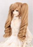 (20-22cm) 1/3 BJD Doll SD Fur Wig Dollfie / Light-Brown 2 Long Curl Ponytails Hair / FBE033