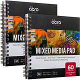 Mixed Media Sketchbook 8.11” x 8.5” | Spiral Bound Sketch Pad With Thick, Heavyweight Paper, 200 GSM, 120 LBS | Art Sketch Book For All Wet & Dry Media - Watercolor, Paint, Pencils, Charcoal, Pens | 60 Sheets | 2 Pack