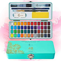 Artistro Watercolor Paint Set, 48 Vivid Colors in Portable Box, Including Metallic and Fluorescent Colors. Perfect Travel Watercolor Set for Artists, Amateur Hobbyists and Painting Lovers