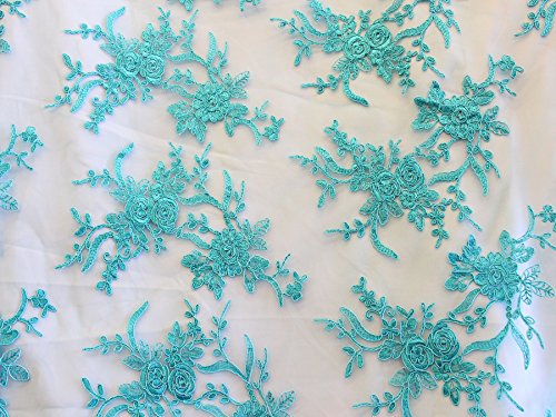 Mesh Crochet Floral Lace Fabric 51" Wide Sold By The Yard (TURQUOISE)