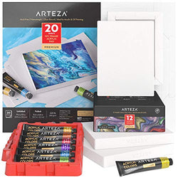 Arteza Metallic Acrylic Paint Set of 12 with Acrylic Paper Foldable Canvas Pad, Painting Art Supplies for Artist, Hobby Painters & Beginners