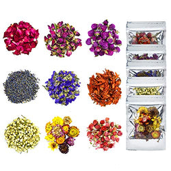 YoleShy Dried Flowers, Natural Dried Flower Herbs Kit for Bath, Soap Making, Candle Making - 9Bag Include Dried Lavender, Rose Petals, Jasmine Flower, Gomphrena Globosa and More