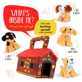 Plush Creations Plush Dog House Carrier with 4 Soft and Cuddly, Talking and Barking, Stuffed Plush Dogs. Excellent Interactive and Educational Plush Toy Set. Great Gift for Kids Toddlers and Babies