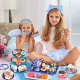 Tacobear 47Pcs Tea Party Set for Little Girls Frozen Toys Inspired Elsa Princess Gift Kids Tea Set & Food Playset & Carrying Case & Jewelry Set Kitchen Pretend Play Toy Birthday Gift for Girls Age 3-6