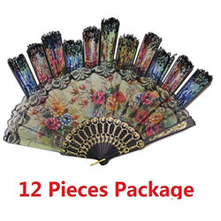 Tomixxx (1 Dozen 12 Pieces Spanish Floral Folding Hand Fans Gift Size 9" Wholesale