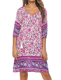 Halife Women Summer Tunic Dress Bohemian Floral Printed Casual Loose Flowy Shift Dresses Pink,M