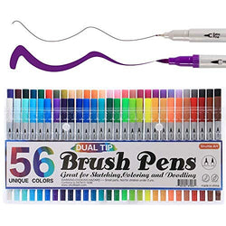 Shuttle Art 56 Colors Dual Tip Brush Pens Art Markers,Brush Tip with Fineliner 0.4 Markers Pen