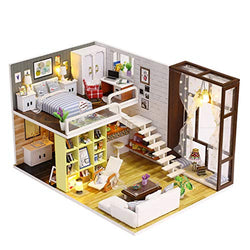 Dollhouse Miniature with Furniture, DIY Wooden Doll House Kit Plus LED and Music Movement, 1:24 Scale Creative Room Idea Best Gift for Children Friend Lover （Contracted City）