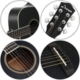Donner DAG-1B Black Beginner Acoustic Guitar Full Size, 41" Dreadnought Guitar Bundle with Gig Bag Tuner Capo Picks Strap String