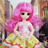 EVA BJD 1/6 28cm 12' Jointed Plastic Dolls Girl with Wig Shoes Dress Clothes Girl's Gift Toy DIY Model (Pink)