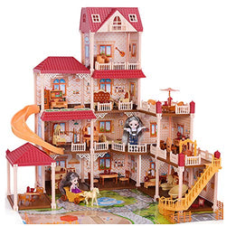 XDXDO Doll House for Girls, Large 4-Layer DIY Construction Toy Set, Doll Dress-Up Toy Set with Furniture Doll Accessories, Suitable for Over Three Years Old