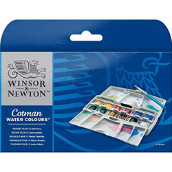 Winsor & Newton 390373 Cotman Water Colour Paint Pocket Plus Set, Set of 12, Half Pans