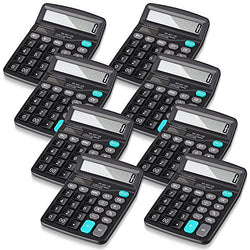 Konohan 8 Pieces 12-Digit Calculator, Solar Basic Desktop Calculator Large Display Electronic Calculators Dual Power Handheld Calculator for Home Office School (Black)