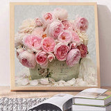 DIY 5D Diamond Painting Flower Kits for Adults, Pink Floral Peony Rose Flowers, Full Round Drill Gem Art Kit Paint with Rhinestone Picture Peonies by Number for Home Decor RuBos
