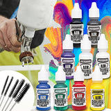 Jacquard Airbrush Paint Set Made in USA - Opaque Air Brush Paint Colors Exciter Pack - Eight-1/2 fl oz Acrylic Airbrush Paint Bottles plus Clear Varnish - Bundled with Set of Moshify 5 Piece Paint Airbrush Cleaning Brushes