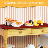 44 Pieces 1:12 Dollhouse Miniature Breakfast Accessories Mini Toast Machine Bread Juice Milk Eggs Cups Fruits Plates Knife Fork Spoons Doll Drink Food for Dollhouse Kitchen Scene and Cake Topper Decor