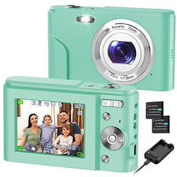 Digital Camera, RUAHETIL FHD 1080P 36MP 2.4 Inch LCD Vlogging Camera for Kids, 16X Zoom 2 Charging Modes Kids Compact Camera Point and Shoot Camera for Kids Teens Students Beginners（Green）