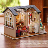 Kids DIY Miniature Wooden House Toy Furniture Handcraft Houses Model,Model Creative Handcraft Dollhouse Furniture Kit，for Kid Gifts, with Led Light（8.34.95.7In LWH）
