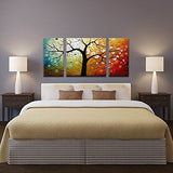 Wieco Art 3-Piece Lucky Tree Stretched and Framed Hand Painted Modern Canvas Wall Art Set