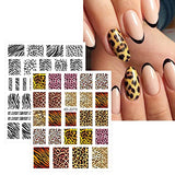 JMEOWIO 12 Sheets Leopard Print Butterfly Nail Art Stickers Decals Self-Adhesive Pegatinas Uñas Spring Summer Nail Supplies Nail Art Design Decoration Accessories