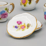 Odoria 1:6 Miniature 8PCS Porcelain Tea Cup Set Pink Flower Chintz with Gold Trim Dollhouse Kitchen Accessories