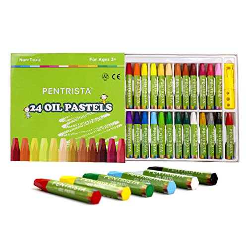 PENTRISTA Oil Pastels,24+1 Assorted Colors+1 Sharpener and 1 Pastel Holder,  Oil Pastels for Kids Indoor Activities At Home,Non-Toxic Oil Pastel