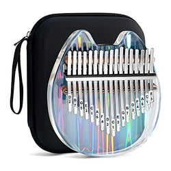 Beveetio Clear Kalimba Thumb Piano With Eva Protective Case, Transparent Crystal Kalimba 17 Key, Musical Instrument Gifts For Kids, Cat Bear Shape Finger Piano, Acrylic Mbira (Colorful & Cat)