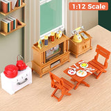 Miniature Dollhouse Furniture, 1:12 Scale Doll Table Chair TV Cabinet Set, Living Room Kitchen Pretend Play Toys with Cooktop Kettle Telephone, Mini House Accessories for Birthday Christmas Party Gift
