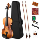 Eastar 4/4 Violin Set Full Size Fiddle for Adults with Hard Case, Shoulder Rest, Rosin, Two Bows, Clip-on Tuner and Extra Strings，EVA-330