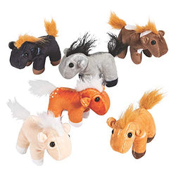 Fun Express Plush Realistic Horses (1 Dozen) Party Favors, Carnival Prizes, Toys, Plush Farm & Woodland, Stuffed Horses