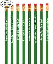 10000 Pack, Personalized Custom Pencils, Round Wooden #2 Lead HB2 Pencil, Printed with Your Logo & Text, Best Incentive for Kid's Great for Schools Teachers Students & Classrooms, (MediumGreen)