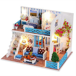 CONTINUELOVE DIY Miniature Dollhouse Kit with Furniture, Led Lights and Dust Cover - Assembled Building Model - 1:24 Scale DIY Dollhouse Kit - Simple and Easy to Install - Toys for Kids Children Gift