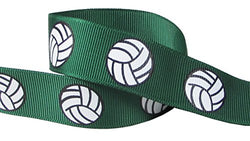 HipGirl Brand Printed Grosgrain Ribbon, 5 -Yard 7/8-Inch Volleyball Up Close, Forest Green