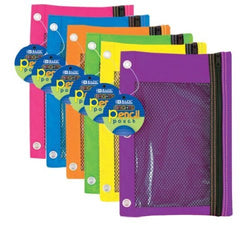 Bazic 804 3 Ring Pencil Pouch with Mesh Window, 6 pcs