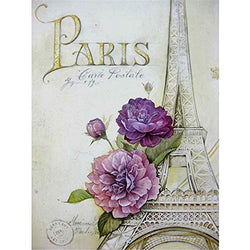 Diy 5D Diamond Painting Kit, Purple Flowers Paris Tower Rhinestone Arts Craft Canvas Wall Decor
