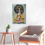 African American Wall Art Black Woman With Sunflowers Canvas God Says you are Picture Black Art Teal Painting Funny Artworks Home Decor For Bathroom Living Room Bedroom Framed Ready To Hang 16x24 Inch
