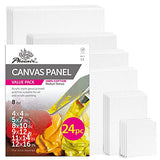 PHOENIX Artist Painting Canvas Panels Multi Pack - 4x4, 5x7, 8x10, 9x12, 11x14, 12x16 Inch (24 pcs in Total) - Triple Primed Cotton Canvas Boards for Christmas Painting Oil & Acrylic Painting